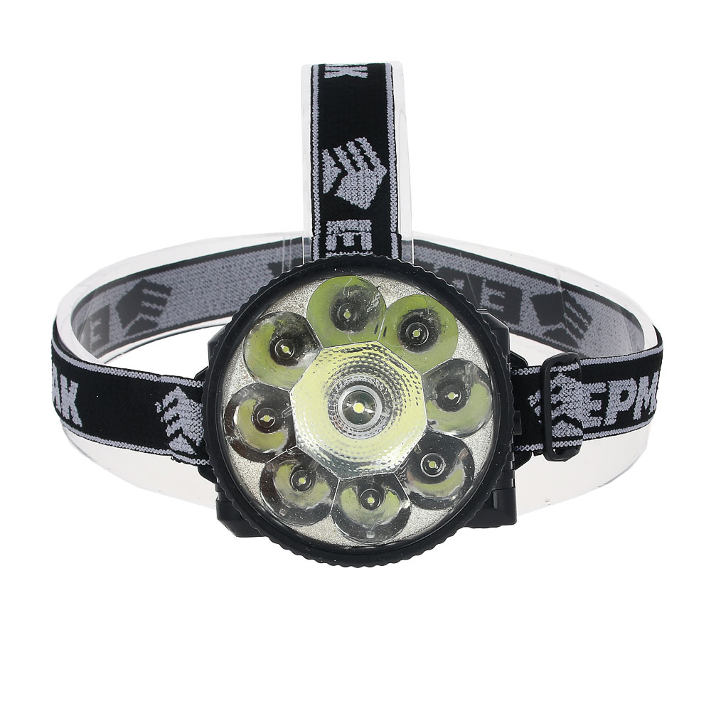 Фонарь налобный тм ЕРМАК, аккумуляторный, 8 ярк.+ 0,5 Вт LED, вилка 220В, 8,8x7,4х8,5см, арт.№ 328-047