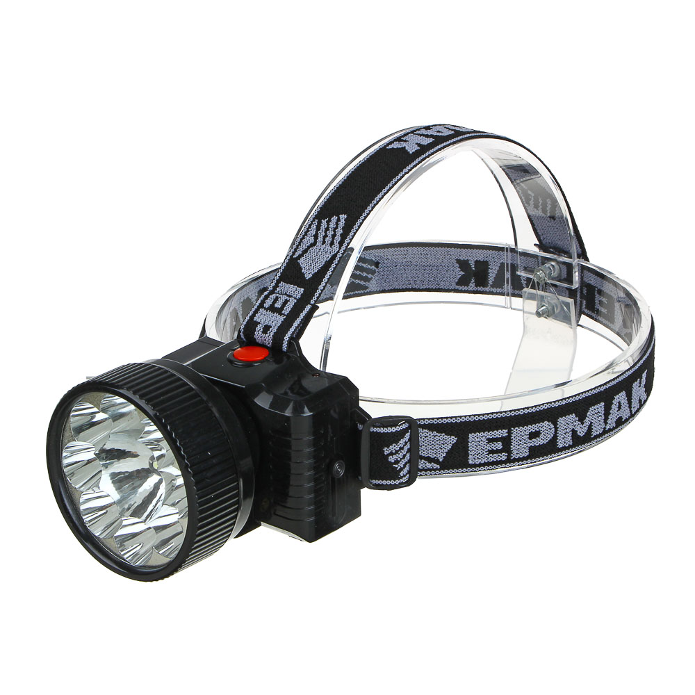 Фонарь налобный тм ЕРМАК, аккумуляторный, 8 ярк.+ 0,5 Вт LED, вилка 220В, 8,8x7,4х8,5см, арт.№ 328-047