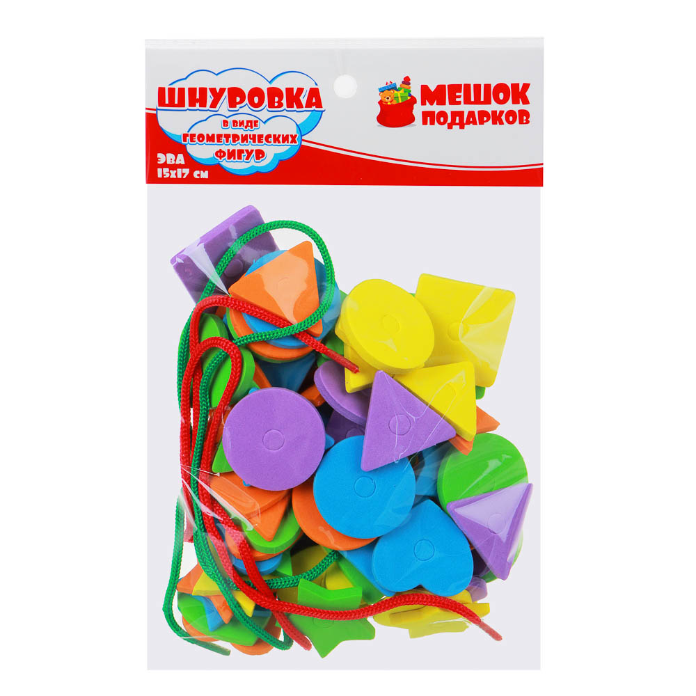 МЕШОК ПОДАРКОВ Шнуровка в виде геометрических фигур/цветов, ЭВА, 15х17см, 2 дизайна, арт.№ 262-417