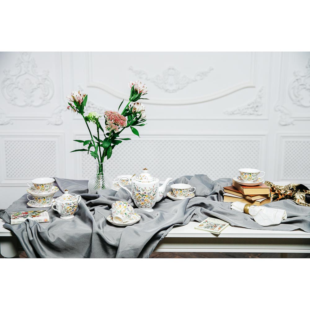 MILLIMI Версаль Набор чайный 14 пр., чашка 240мл, чайник 1350мл, сахарница 400мл, кост. фрф, арт.№ 802-008