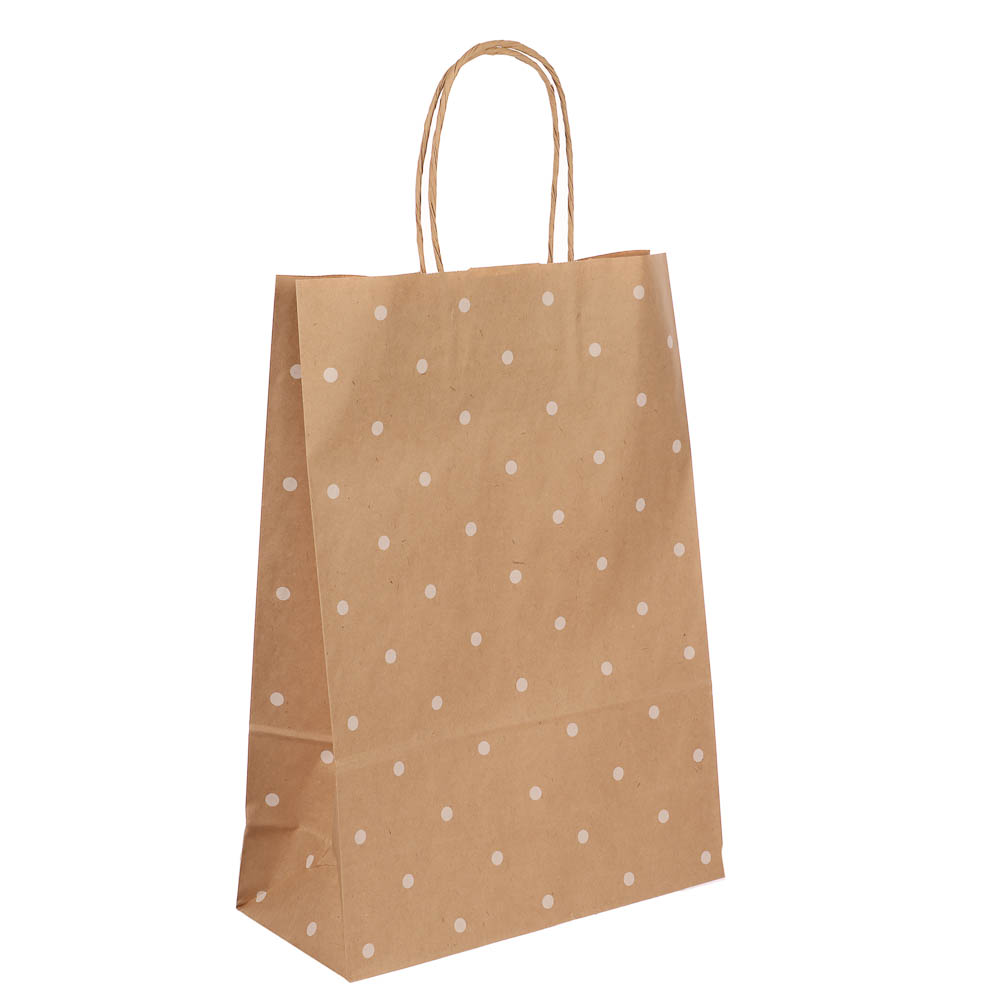 Пакет подарочный с кручеными ручками крафт L 24x10,5x32 см, "Горошек", арт.№ 507-503