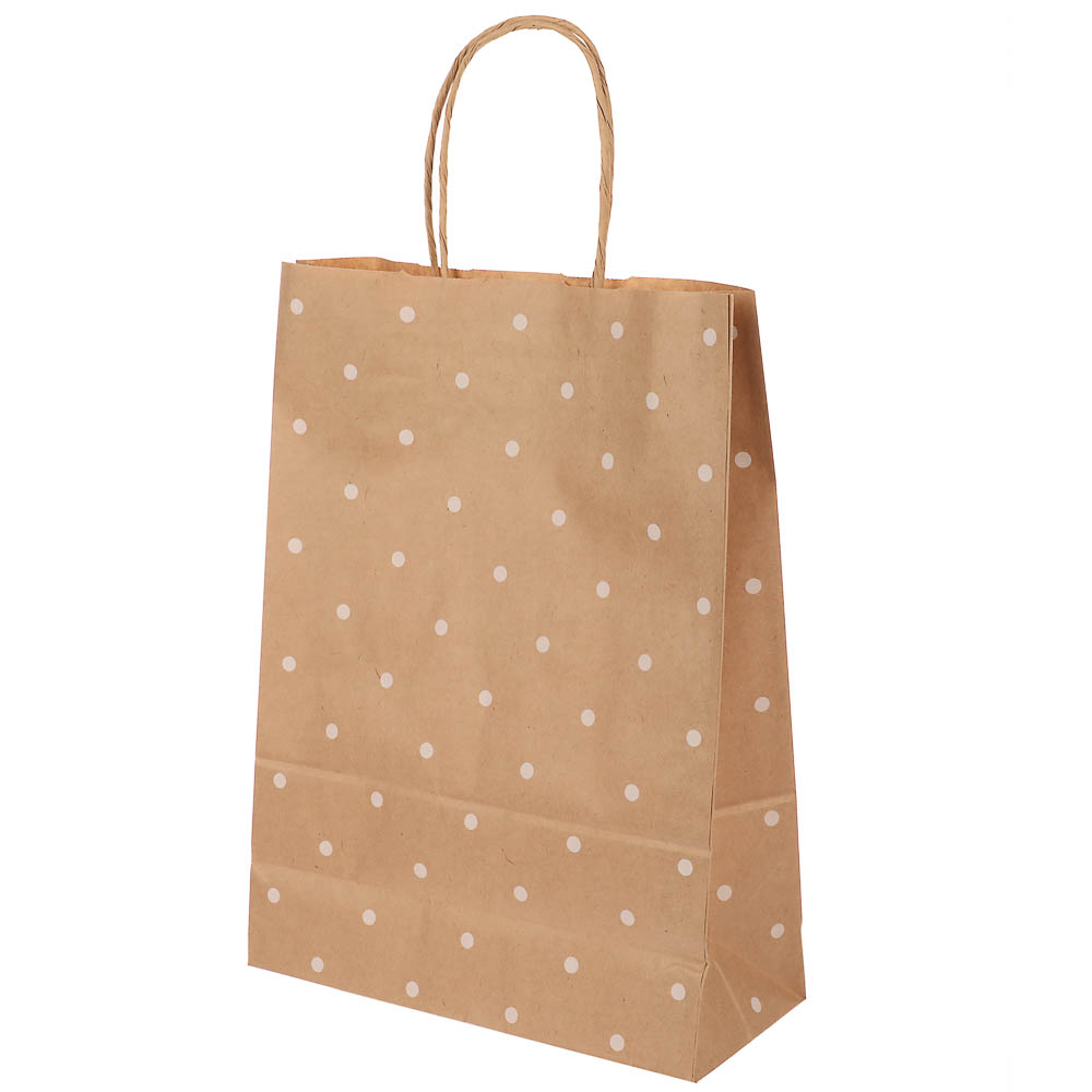 Пакет подарочный с кручеными ручками крафт L 24x10,5x32 см, "Горошек", арт.№ 507-503