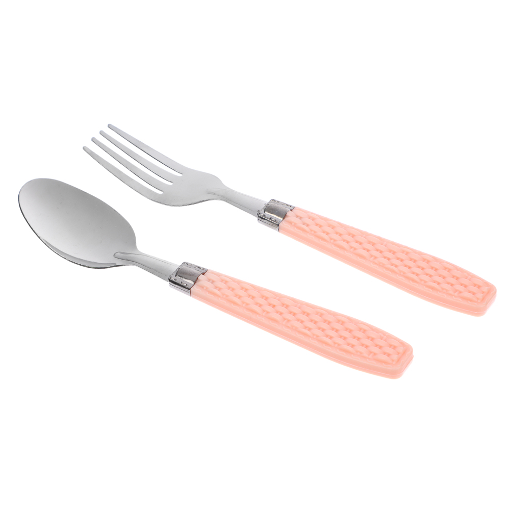 Набор столовых приборов для детей 2 пр. (ложка 15см + вилка 16см), нерж.сталь, полипропилен, 4 цвета, арт.№ 859-046