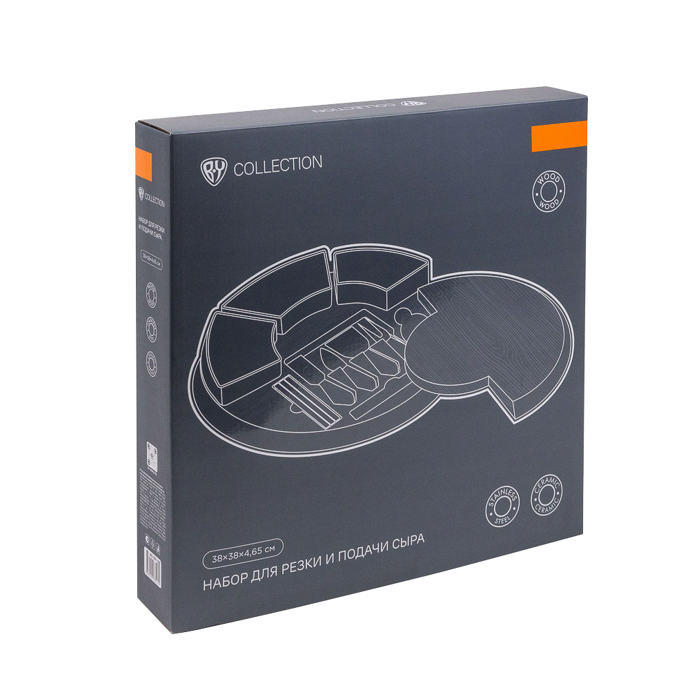 BY COLLECTION Набор для резки и подачи сыра акация, керамика, сталь, 38x38x4,65см, арт.№ 883-084