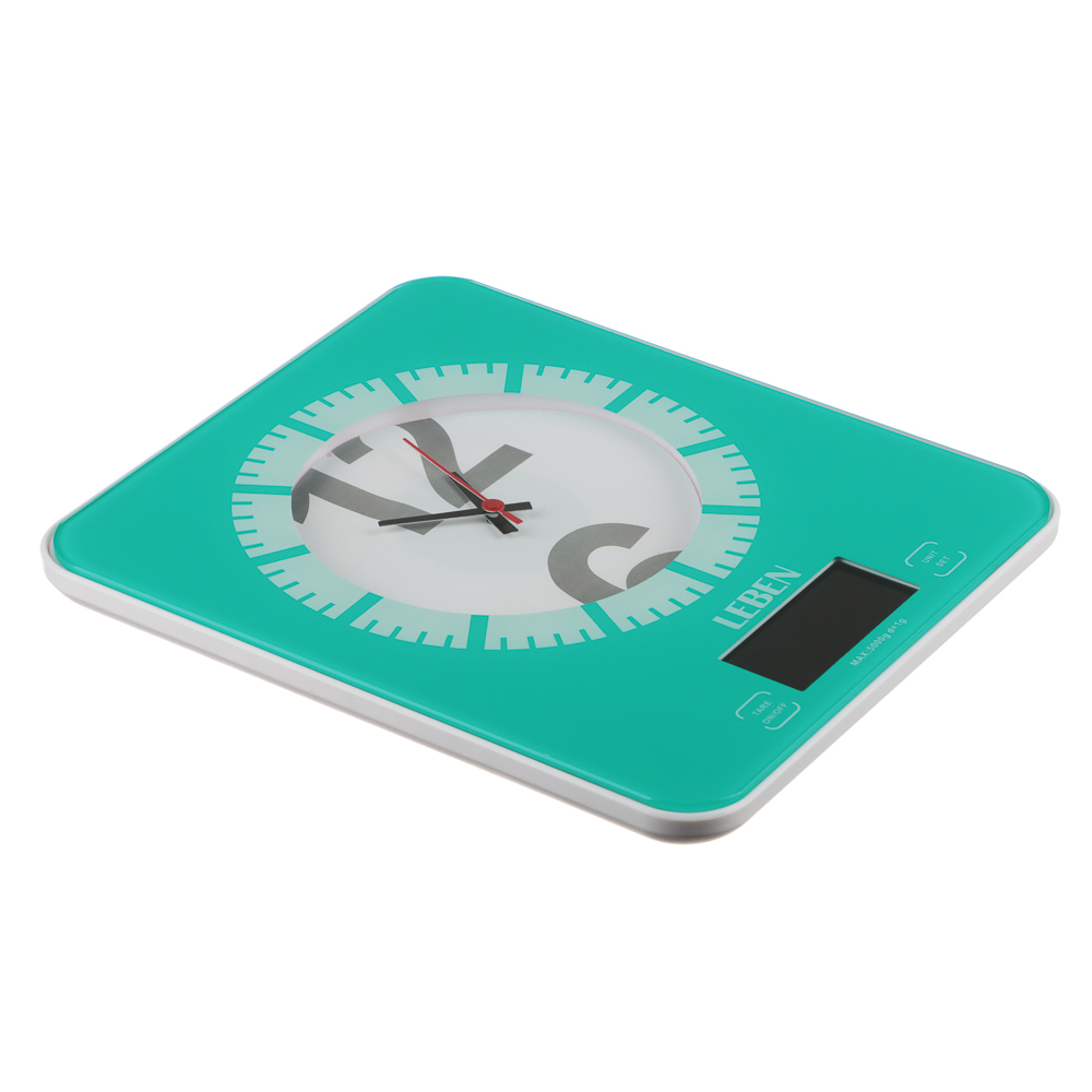 LEBEN Весы кухонные электронные с часами, макс.нагр.до 5кг (точн.измер. 1 гр), пластик, 2 цвета, арт.№ 268-053