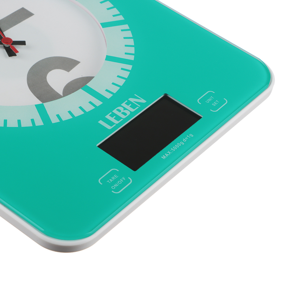 LEBEN Весы кухонные электронные с часами, макс.нагр.до 5кг (точн.измер. 1 гр), пластик, 2 цвета, арт.№ 268-053