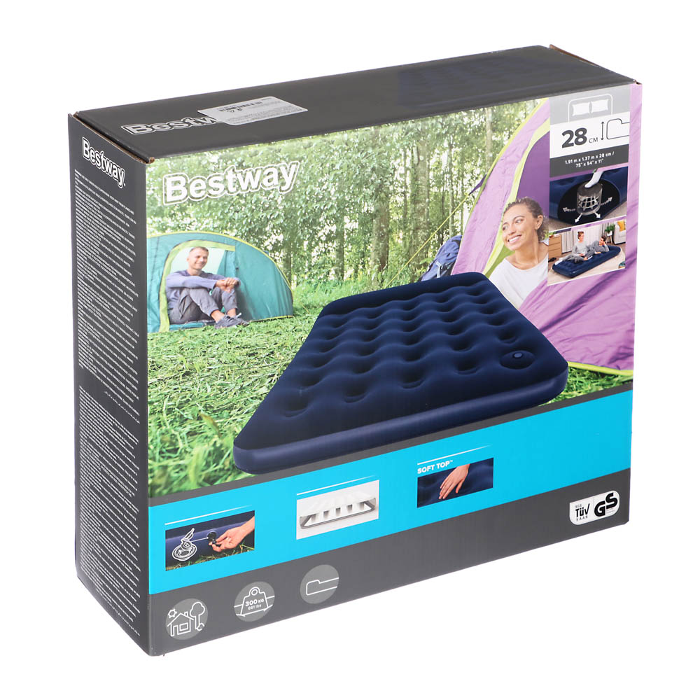 BESTWAY Матрас надувной EASY INFLATE с подголовником, встр.ножн.насос, 191x137x22см, до 300кг, 67225, арт.№ 332-029