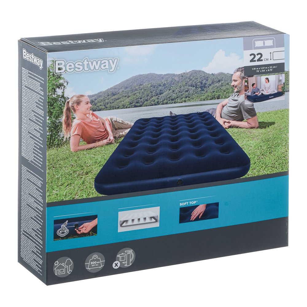 BESTWAY Матрас надувной FLOCKED AIR, 191х137х22см, до 300кг, 67002, арт.№ 332-002