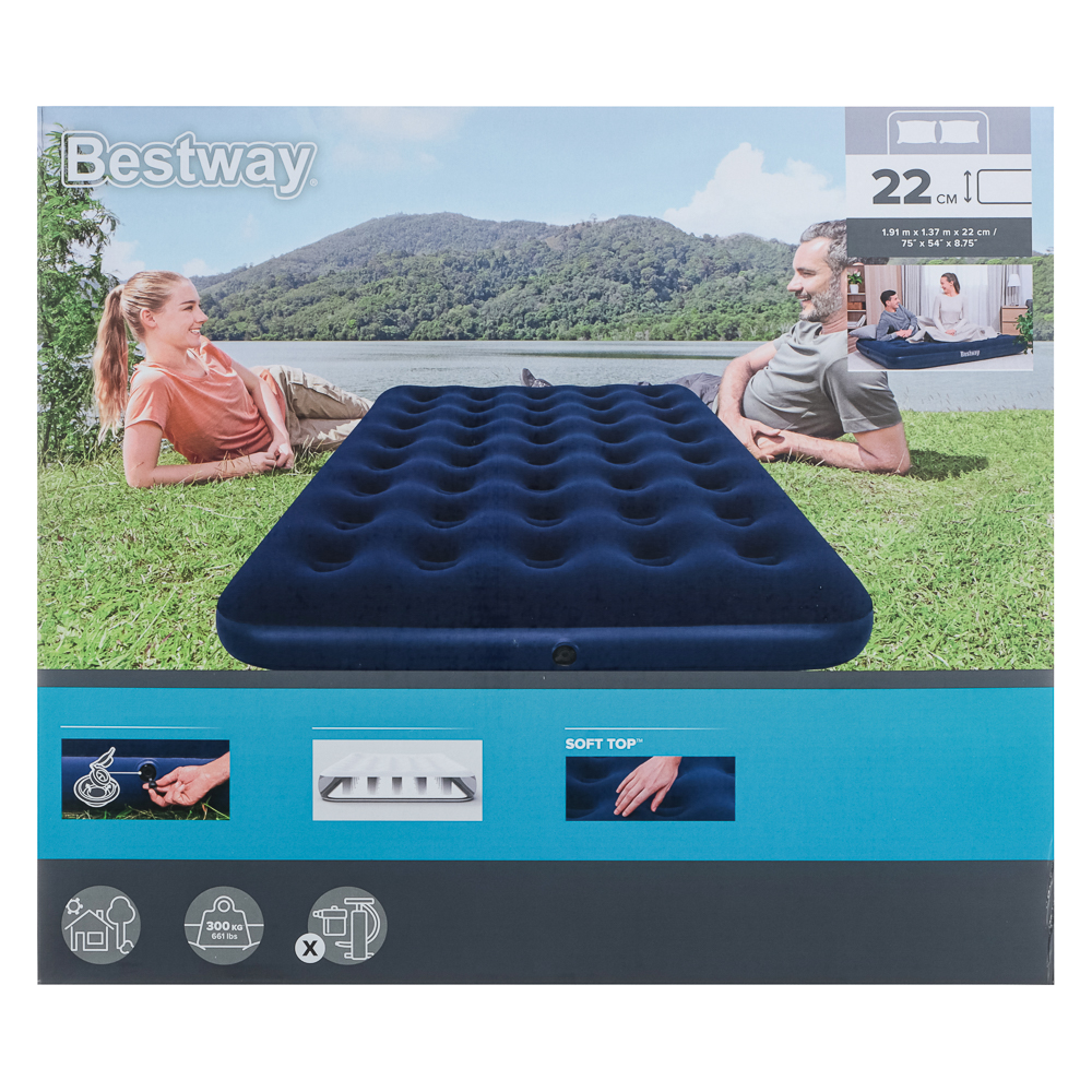 BESTWAY Матрас надувной FLOCKED AIR, 191х137х22см, до 300кг, 67002, арт.№ 332-002