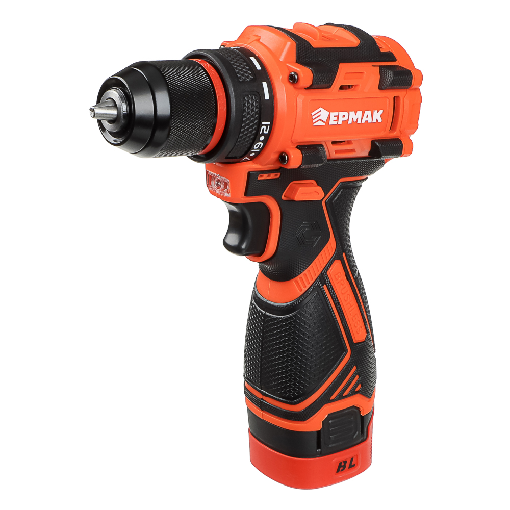 Дрель-Шуруповерт, тм ЕРМАК, аккумуляторная бесщеточная, в кейсе, 2 АКБ, 18в/2А, короткий корпус, арт.№ 691-089