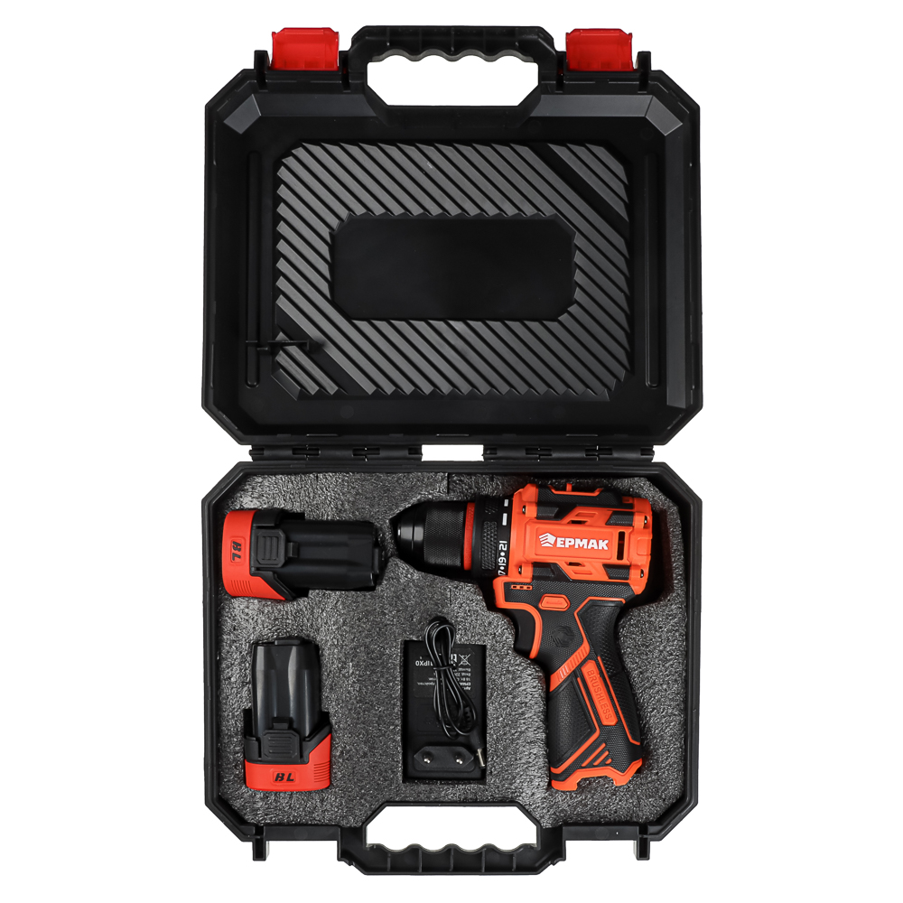 Дрель-Шуруповерт, тм ЕРМАК, аккумуляторная бесщеточная, в кейсе, 2 АКБ, 18в/2А, короткий корпус, арт.№ 691-089