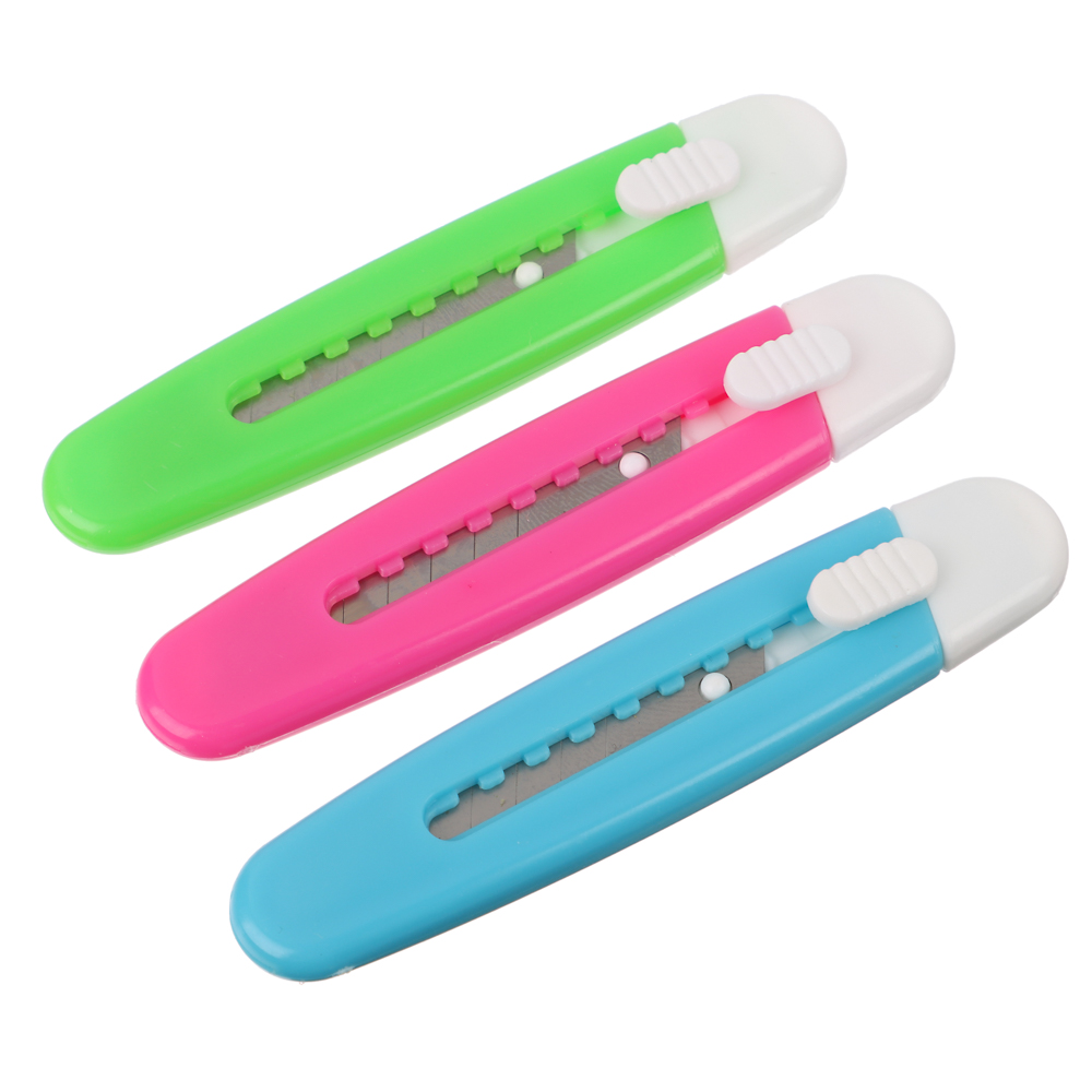 Нож канцелярский ClipStudio малый, лезвие до 9мм, пластик 9см, 3 цвета, в пакете, арт.№ 589-004