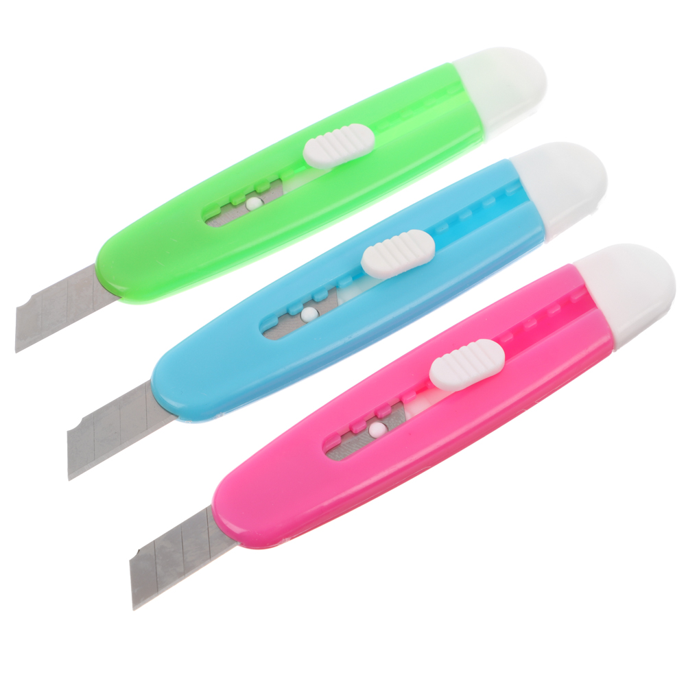 Нож канцелярский ClipStudio малый, лезвие до 9мм, пластик 9см, 3 цвета, в пакете, арт.№ 589-004