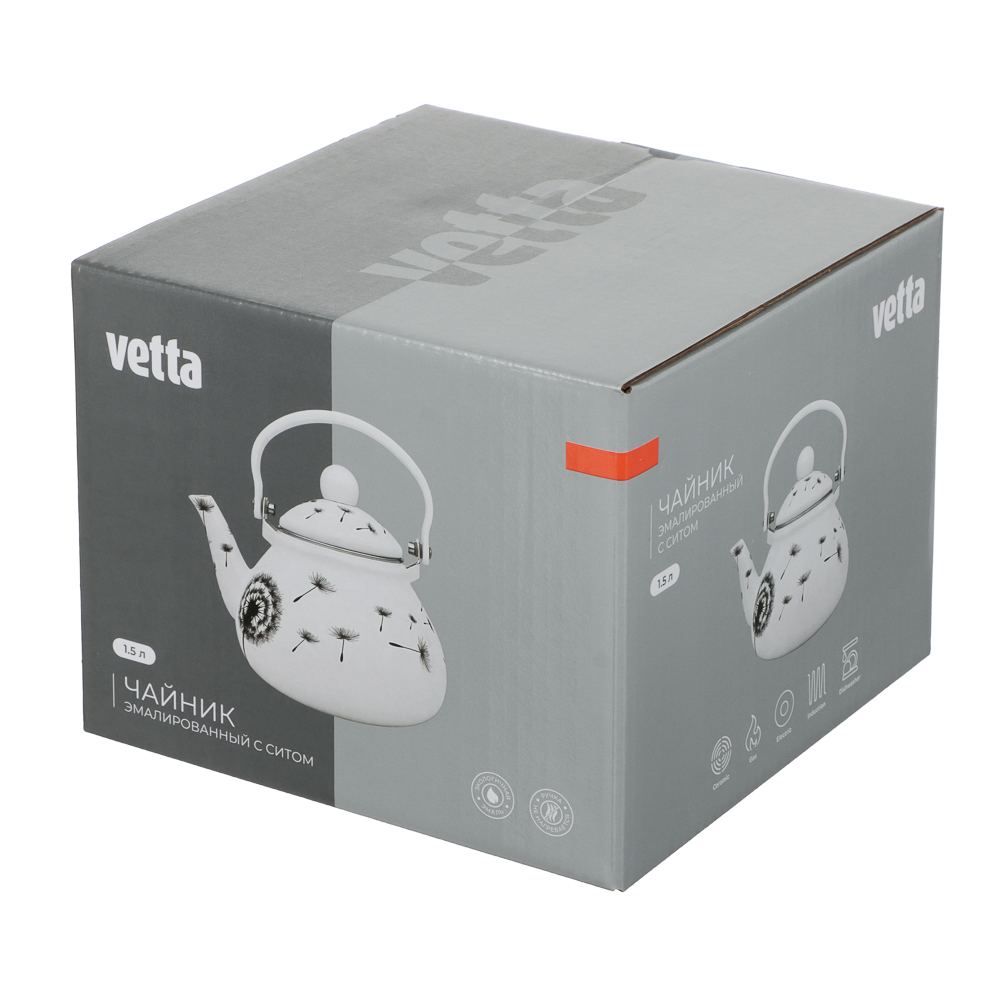 Чайник эмалированный VETTA Одуванчик, с ситом, 1,5л, индукция, арт.№ 894-569