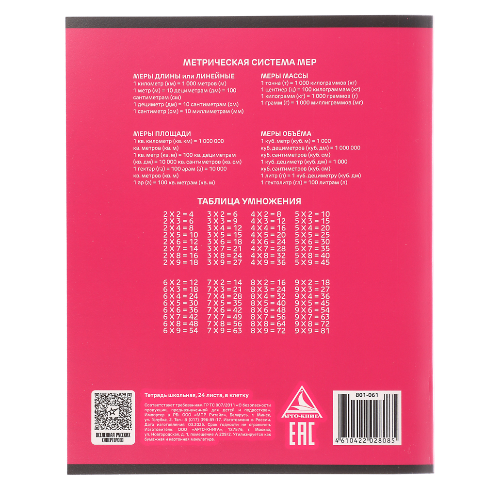 Тетрадь школьная 24 листа в клетку "Василиса" BY Русские Супергерои, офсет, обложка пластик, скрепка, 4 дизайна, арт.№ 801-061