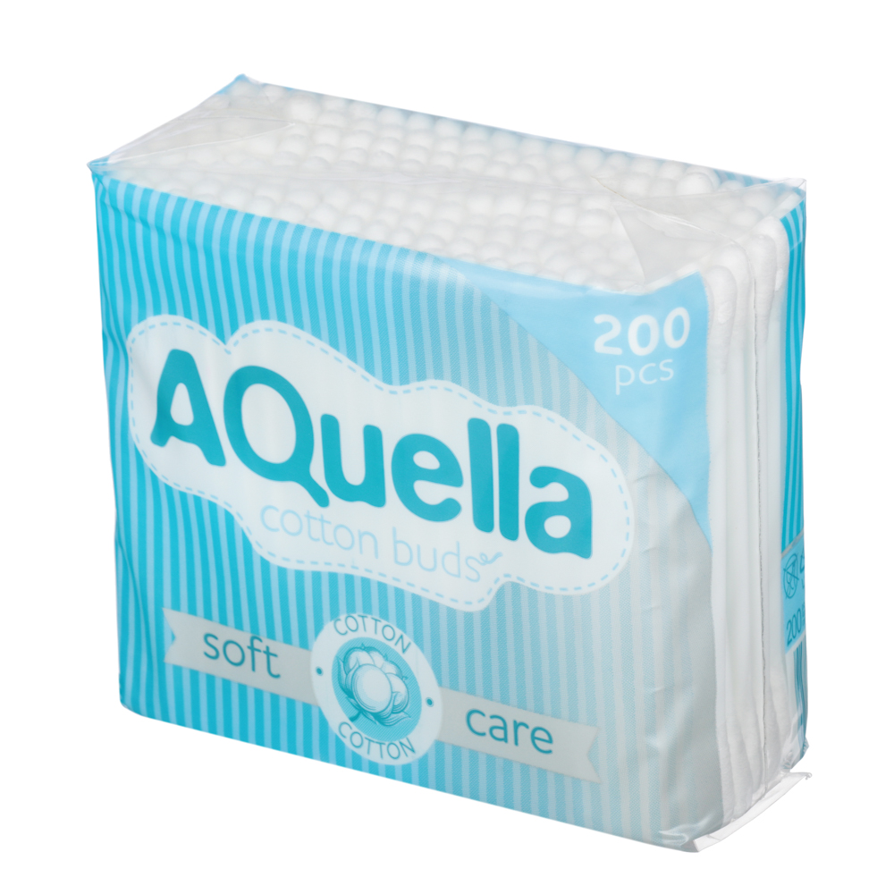 Ватные палочки AQUELLA, п/э пакет, 200шт, арт.№ 914-005