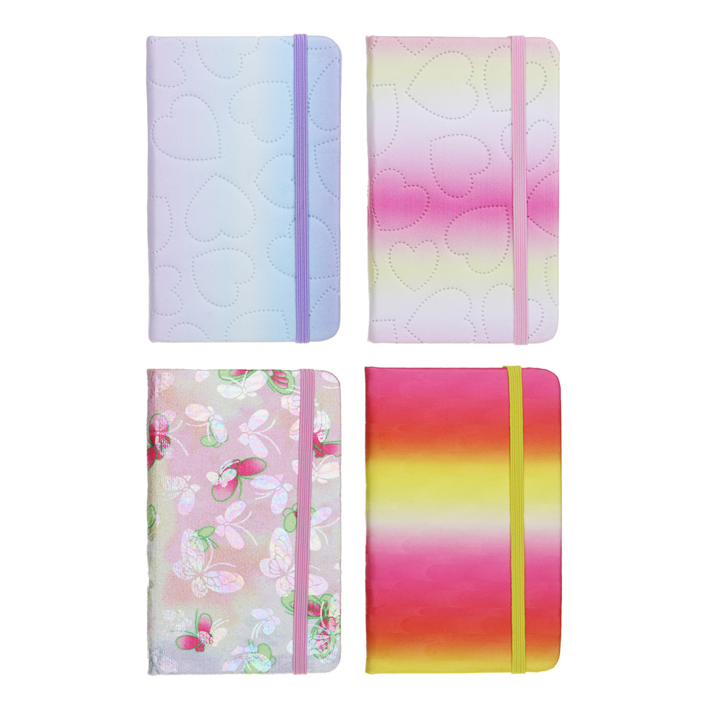 Записная книжка А6 80л., тв.обложка, резинка, закладка, PU, бумага, 4 дизайна, арт.№ 574-009