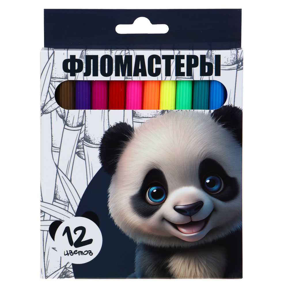 Фломастеры 12 цветов, "Панда/Капибара", смываемые, цветной вентил. колпачок, цветная коробка, арт.№ 524-272