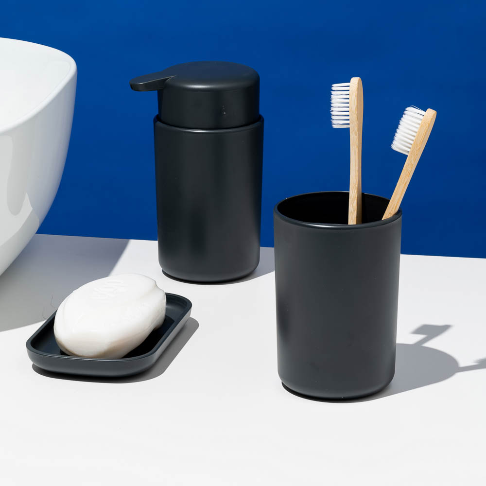 Диспенсер для жидкого мыла Flux, 250мл, черный графит, 7,5х7,5х14,5см, арт.№ 463-618