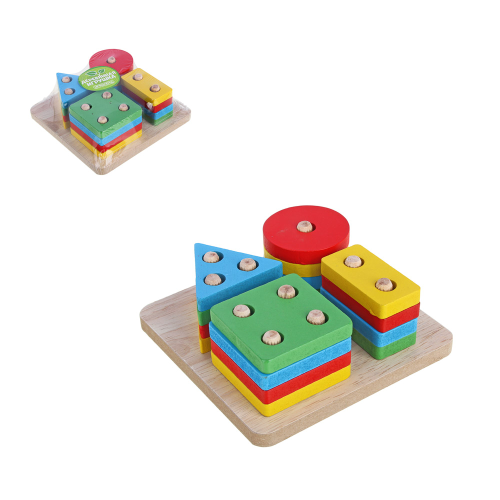 ИГРОЛЕНД Сортер -пирамидка, дерево, 11,8х11,8х4,5см, арт.№ 262-474