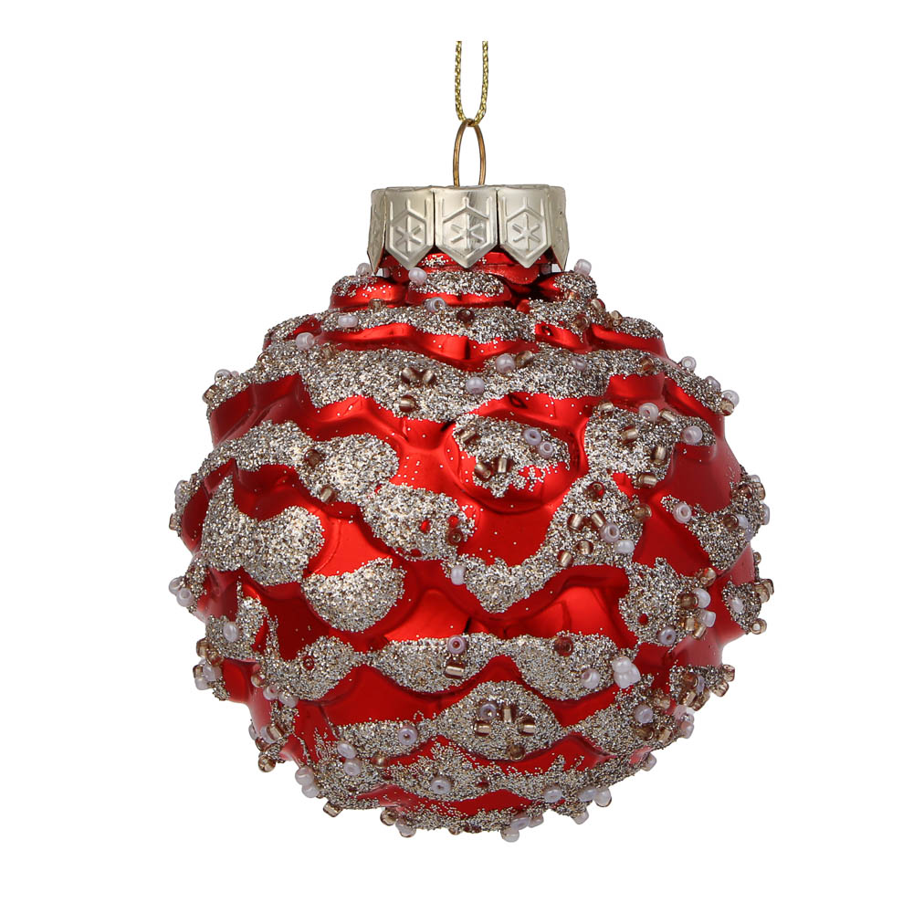 СНОУ БУМ Шар пластик 8 см, красный с позолотой, 26-466, арт.№ 373-616