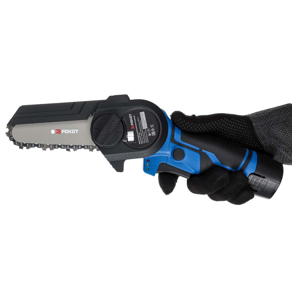 РОКОТ Электропила аккумуляторная цепная 12В, 100 мм, 2.0 А*ч, Li-Ion, 5м/с, ЗУ, арт.№ 691-043