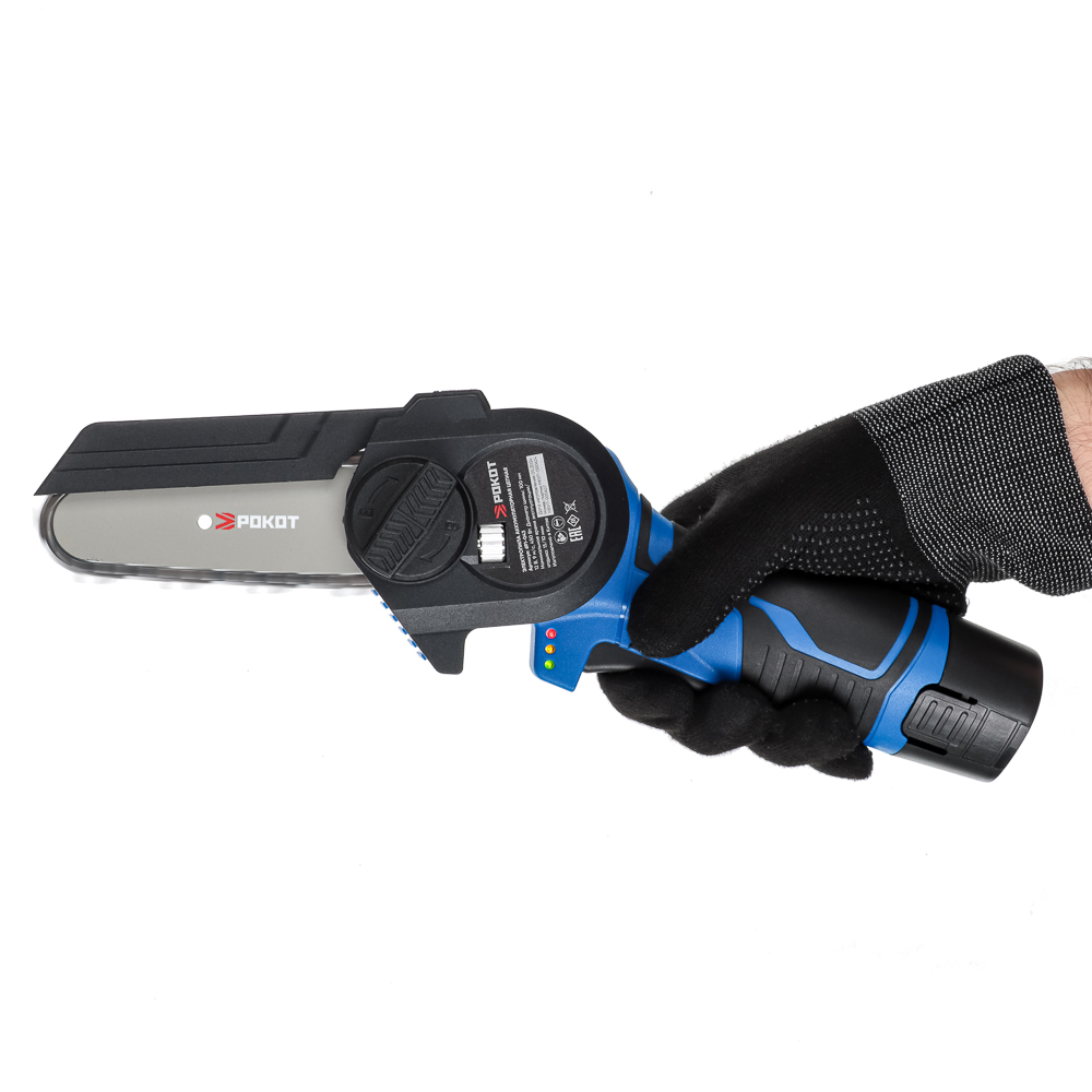 РОКОТ Электропила аккумуляторная цепная 12В, 100 мм, 2.0 А*ч, Li-Ion, 5м/с, ЗУ, арт.№ 691-043