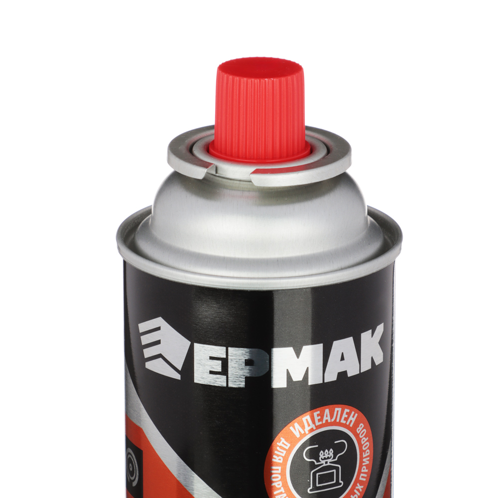 ЕРМАК Газ для портативных плит, универсальный, метал. баллон 220гр, 520см3 (цанговый, всесезонный), арт.№ 116-014