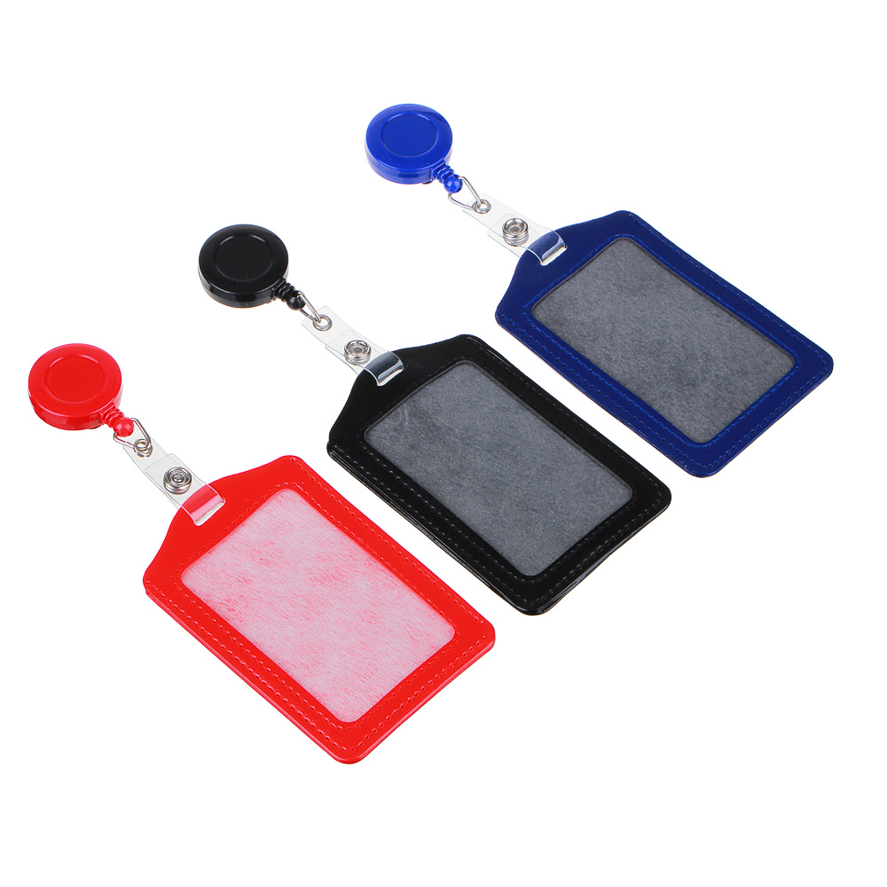 Чехол для карты, бейджа, пропуска, 11х7см, ПУ, три цвета, рулетка со шнурком 60см, пакет с подвесом, арт.№ 588-027