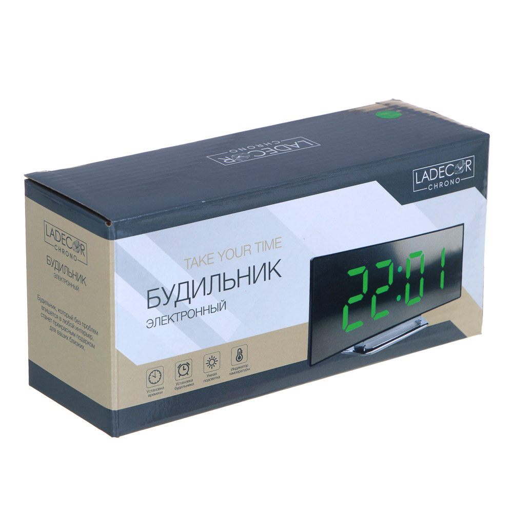 LADECOR CHRONO Будильник электронный, 17x8,5x3 см, USB / 3xAAA, пластик, арт.№ 529-236