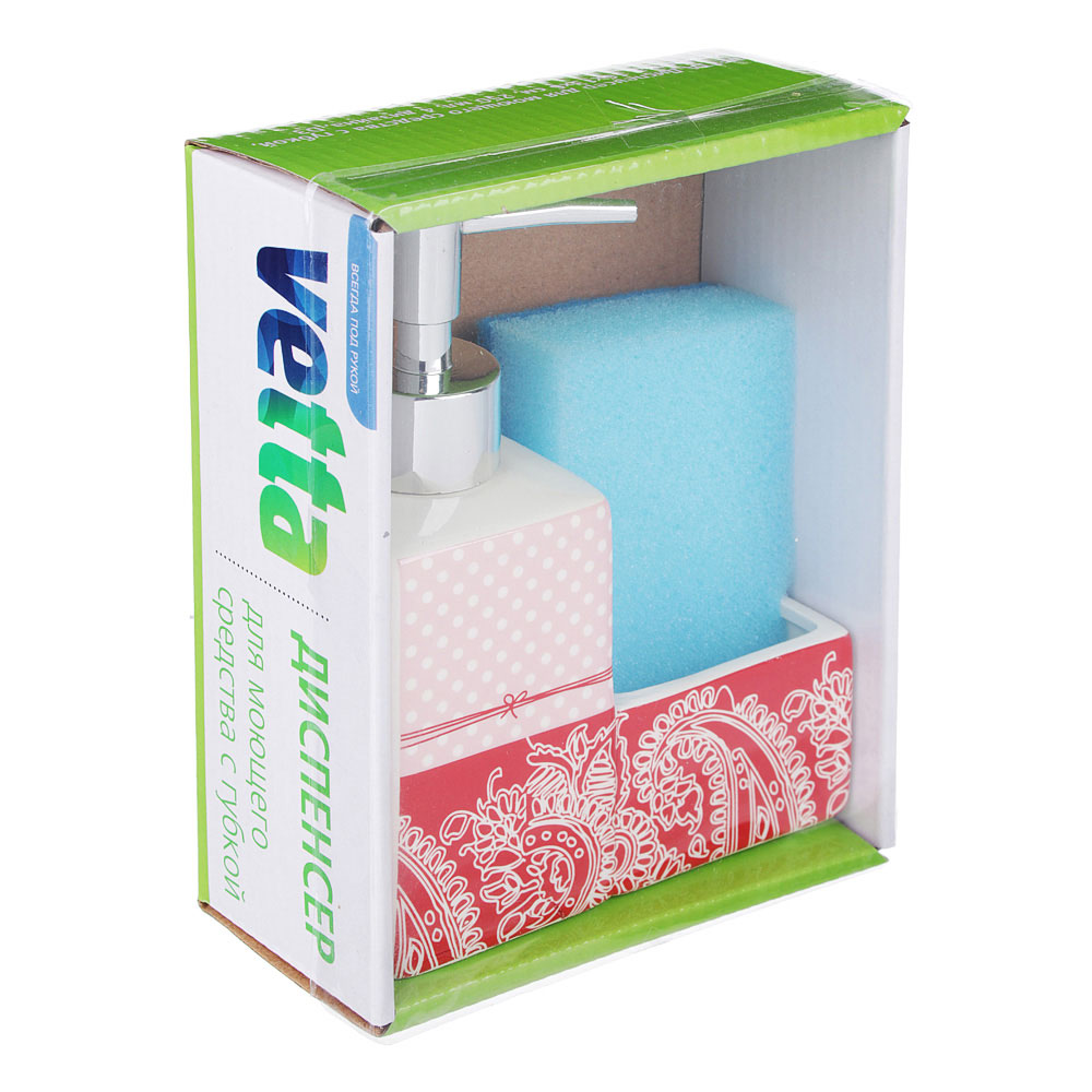 VETTA Диспенсер для моющего средства с губкой, керамика, 16х13х6см, 250 мл, 4 дизайна, D3, арт.№ 441-735