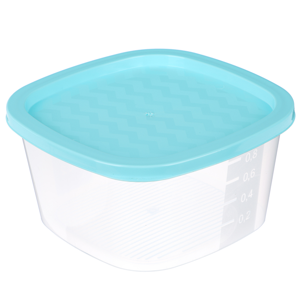 Контейнер для СВЧ с крышкой, 0,9л, пластик, квадратный, 3 цвета, арт.№ 861-008