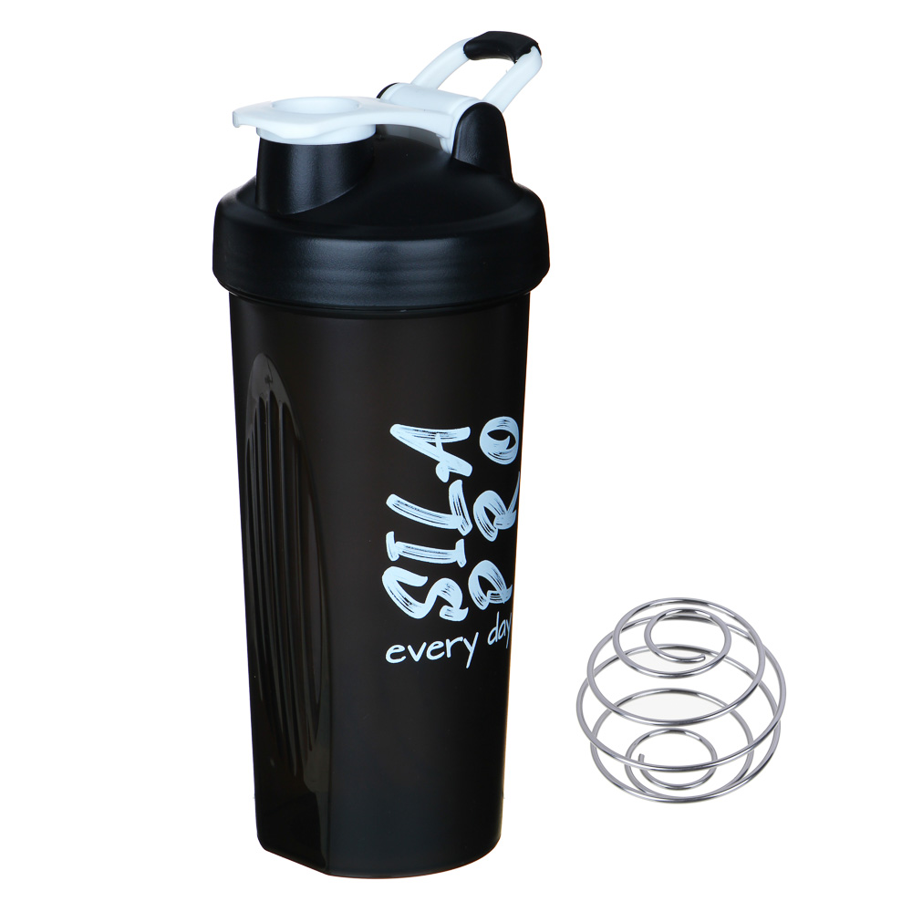 SILAPRO Шейкер спортивный, 600 мл, 22х10см, РР, нерж.сталь, ч/б микс, арт.№ 088-029
