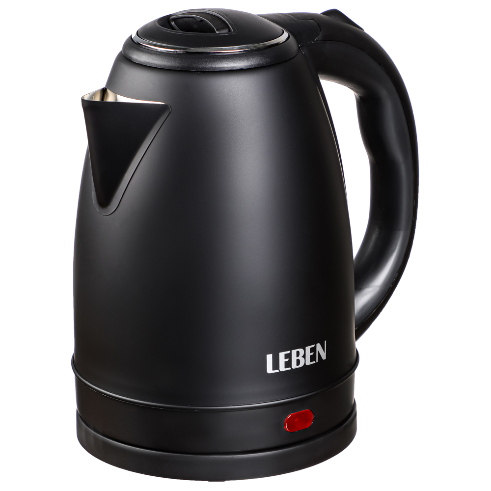 LEBEN Чайник электрический 1,8л, 1800Вт, скрытый нагр.элемент, нерж.сталь, черный, арт.№ 291-026