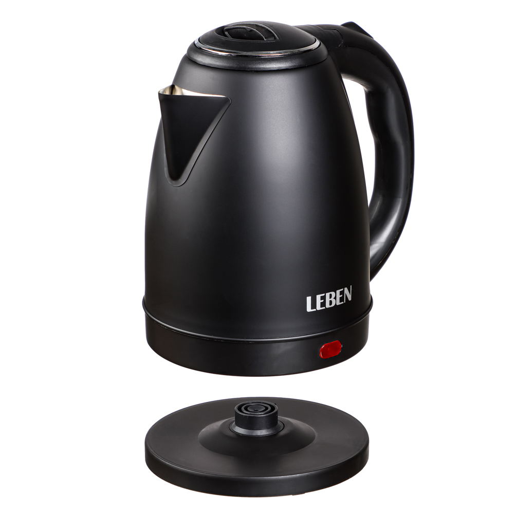 LEBEN Чайник электрический 1,8л, 1800Вт, скрытый нагр.элемент, нерж.сталь, черный, арт.№ 291-026