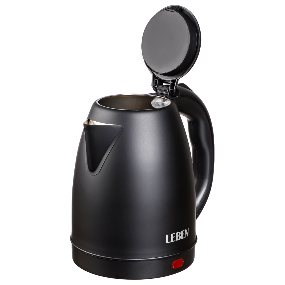 LEBEN Чайник электрический 1,8л, 1800Вт, скрытый нагр.элемент, нерж.сталь, черный, арт.№ 291-026
