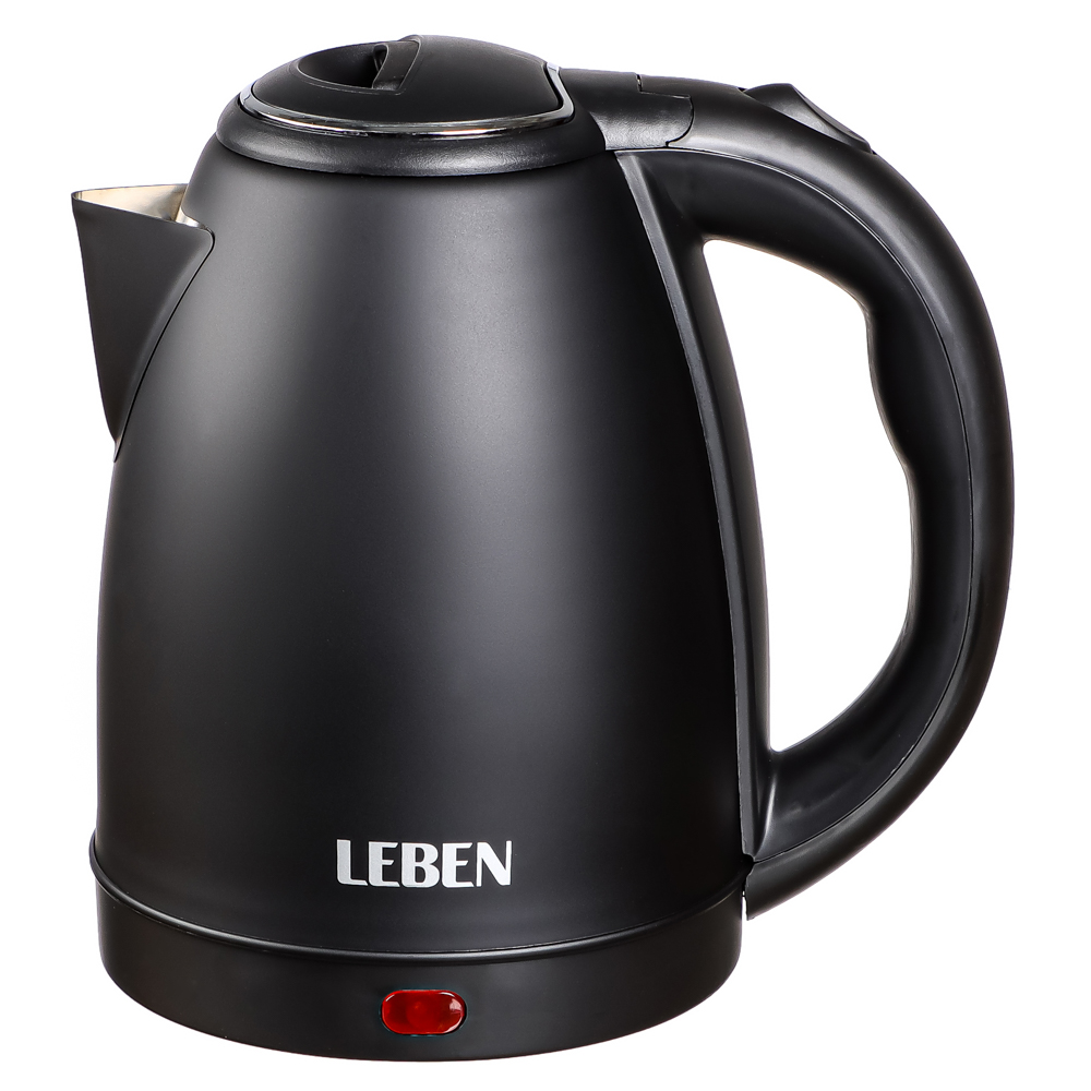 LEBEN Чайник электрический 1,8л, 1800Вт, скрытый нагр.элемент, нерж.сталь, черный, арт.№ 291-026