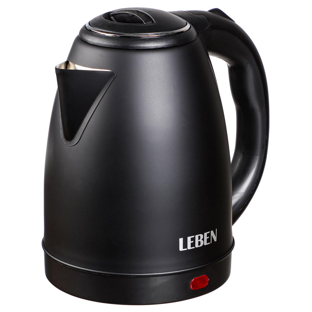 LEBEN Чайник электрический 1,8л, 1800Вт, скрытый нагр.элемент, нерж.сталь, черный, арт.№ 291-026