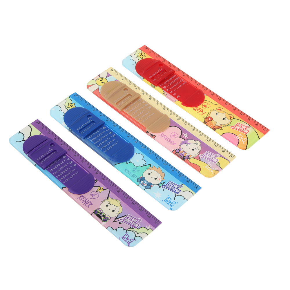 BY FLOMIK Линейка 17см, с таблицей умножения, 4 дизайна, ПС, пакет с подвесом, арт.№ 801-044