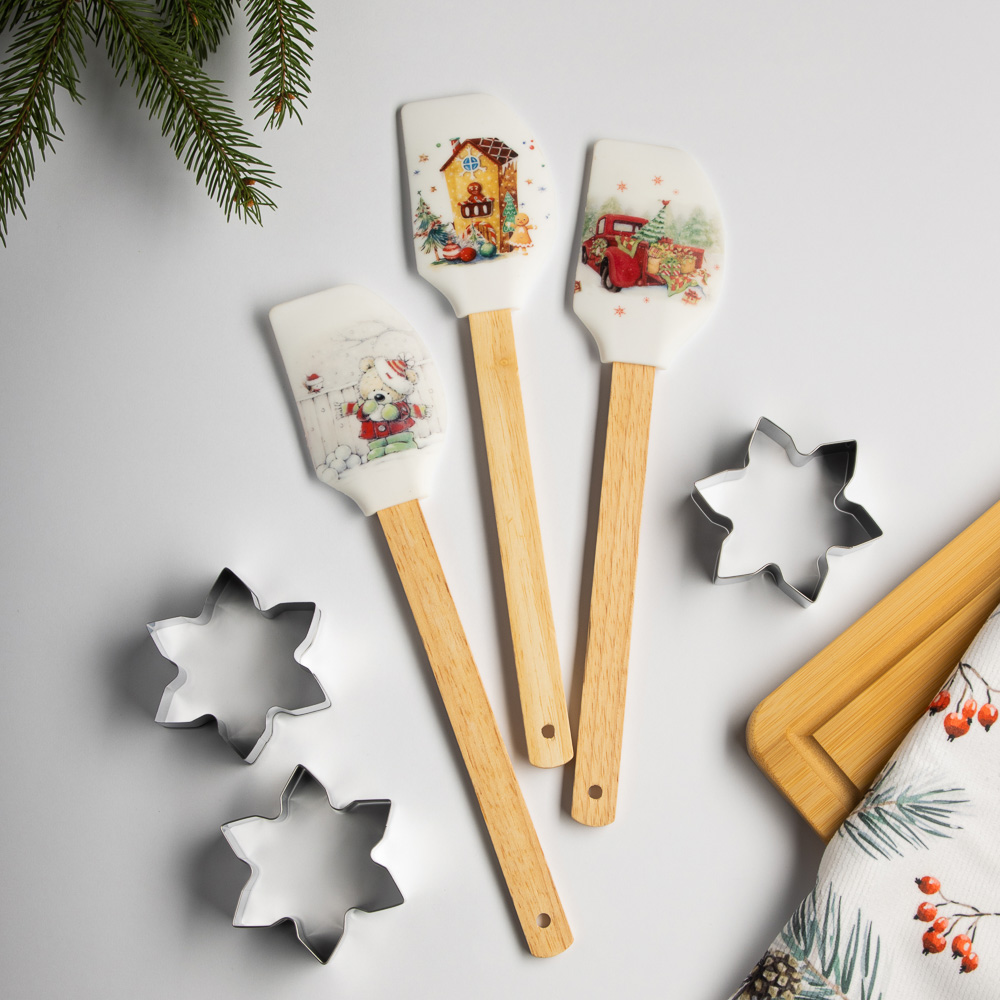 Новогодняя коллекция Набор 2 пр., лопатка силиконовая, форма для печенья, 3 дизайна, арт.№ 856-201