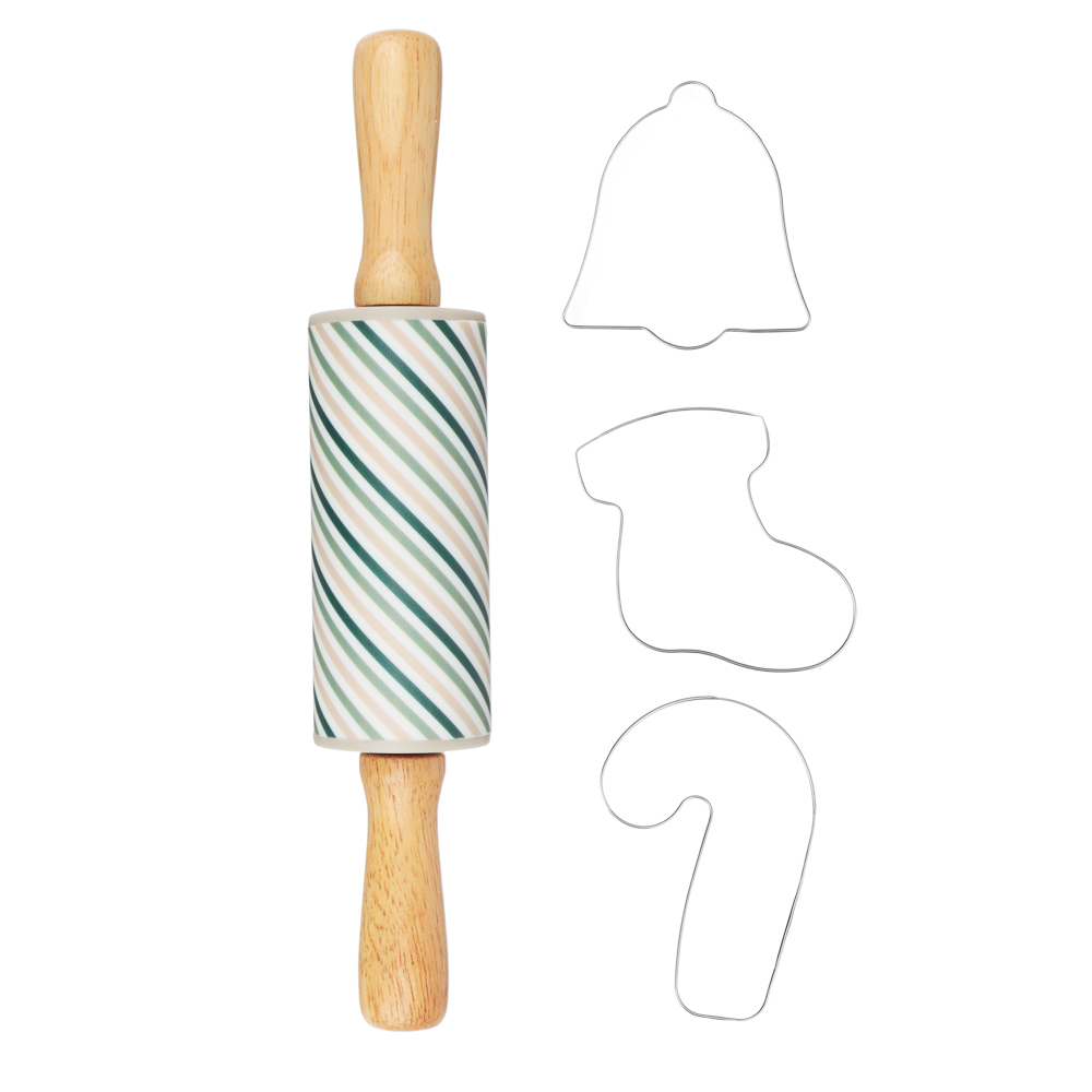 Новогодняя коллекция Фелиз Набор 4 пр., скалка силиконовая 23см, формы для печенья 3 шт нерж.сталь, арт.№ 856-203