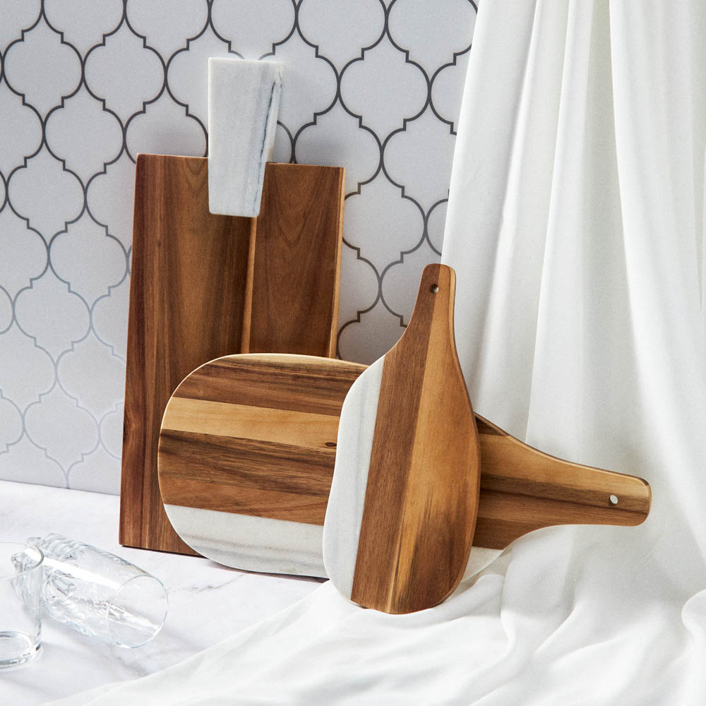 BY COLLECTION Доска разделочная акация, мрамор, 30,5x13,3x1,5см, арт.№ 851-198