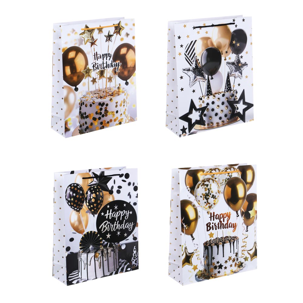 Пакет подарочный бумажный, L 26x32x9 см, 128 гр, 4 дизайна, Шары, арт.№ 507-330
