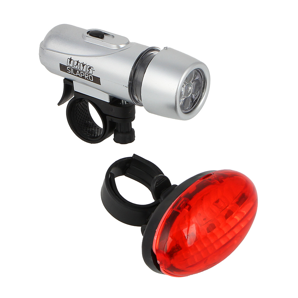 SILAPRO Набор фонарей 2шт: зад (7.5х4х3.5см, 3LED, 2хААА)+перед (10х3.5х3.5см, 5LED, 4хААА) пластик, арт.№ 195-022