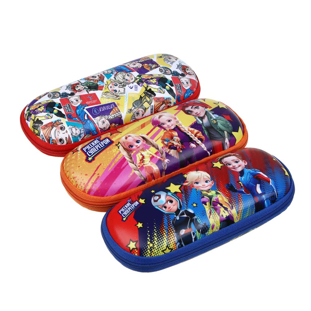 BY Русские Супергерои Футляр для очков на молнии, ЭВА, ПУ, 16,5х6,5см, 3 дизайна, арт.№ 339-099