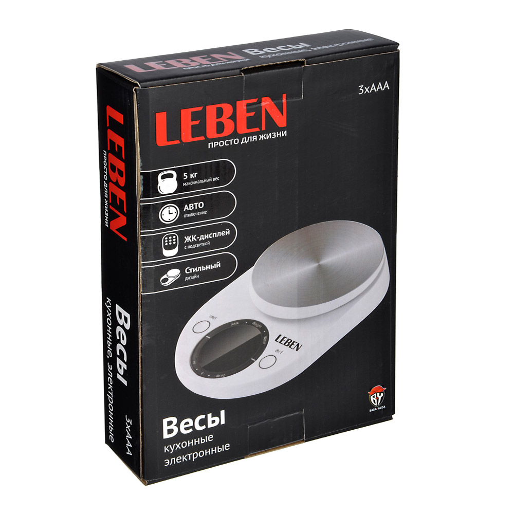 LEBEN Весы кухонные электронные, металл., пластик, макс.нагрузка до 5кг, (точн. измер 1 гр.), 2 цвет, арт.№ 268-055