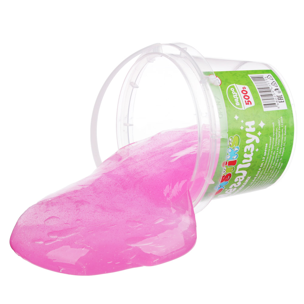 LASTIKS МегаЛизун с блестками, ведро 500г, полимер, 10,8х8,8х8,8 см, 12 цветов, арт.№ 218-022