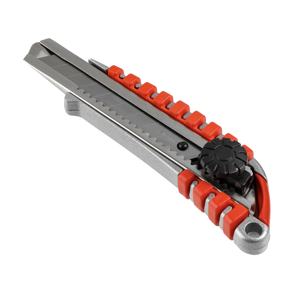 ЕРМАК Нож универсальный 18мм, метал.направ., Twist lock, метал.корпус+TPR, блистер, арт.№ 685-006