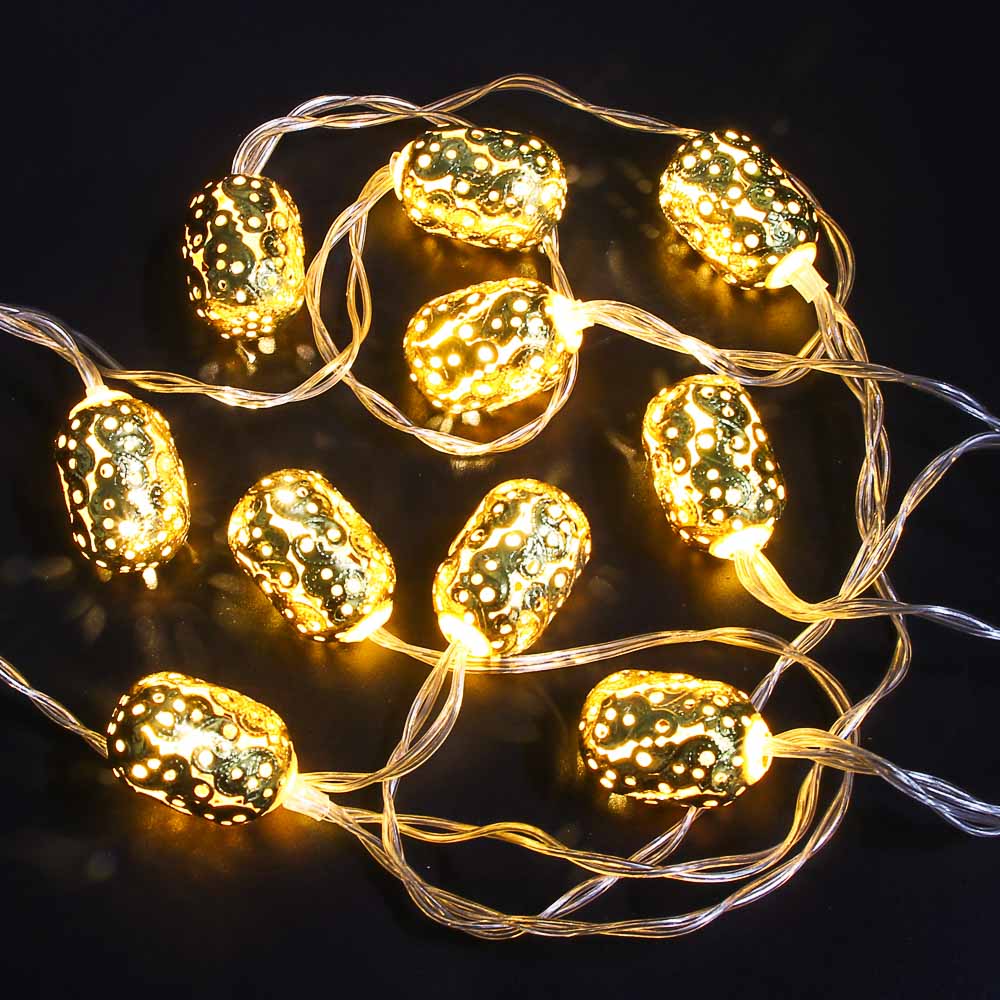 Гирлянда с насадками "Фонарь" 2 м СНОУ БУМ, 10 LED ламп, постоянное свечение шампань, 2хАА, металл, арт.№ 381-225