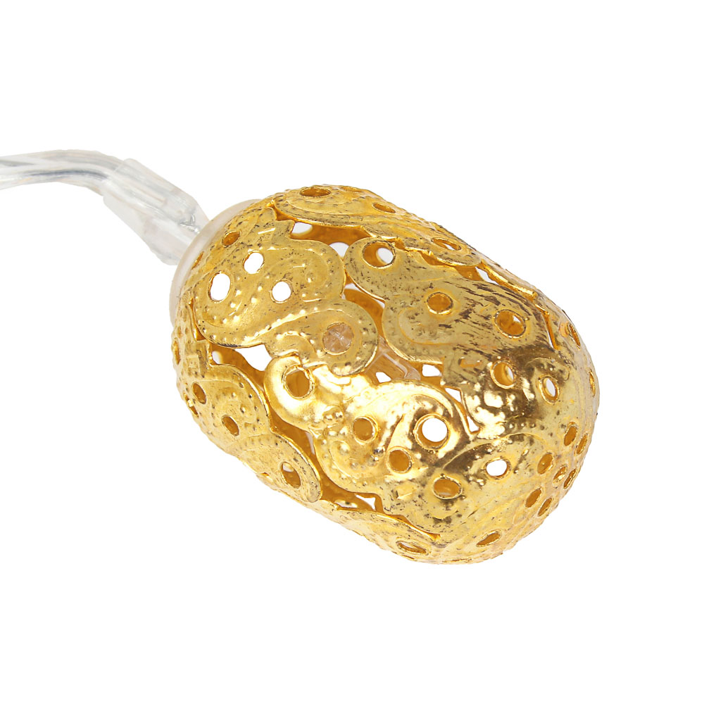 Гирлянда с насадками "Фонарь" 2 м СНОУ БУМ, 10 LED ламп, постоянное свечение шампань, 2хАА, металл, арт.№ 381-225